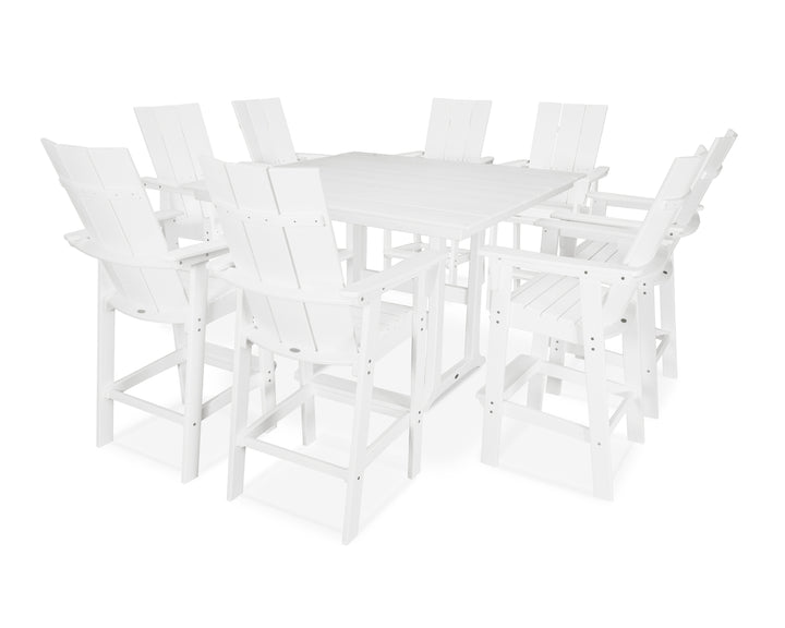 POLYWOOD® Modern Curveback Adirondack 9-Piece Farmhouse Trestle Bar Set