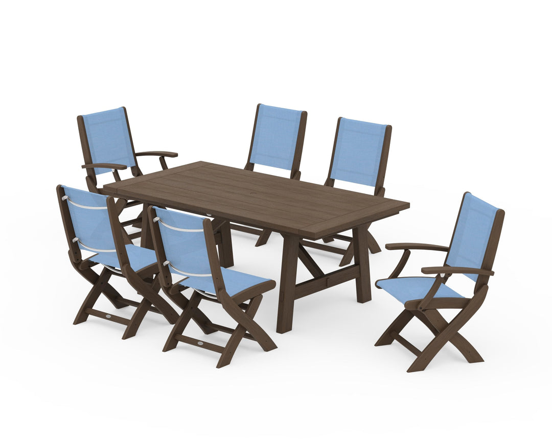 POLYWOOD® Coastal Folding Chair 7-Piece Rustic Farmhouse Dining Set