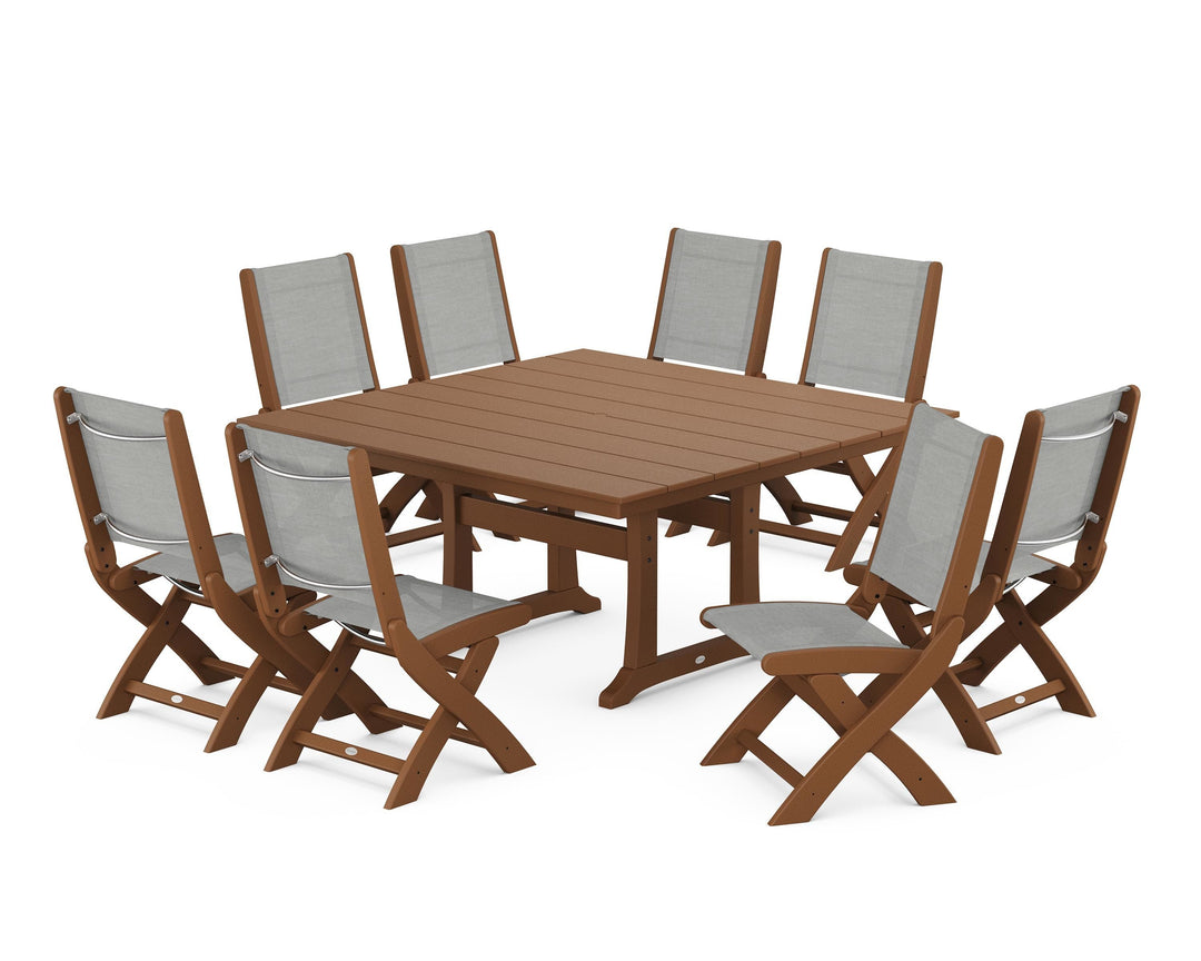 POLYWOOD® Coastal Folding Side Chair 9-Piece Farmhouse Dining Set