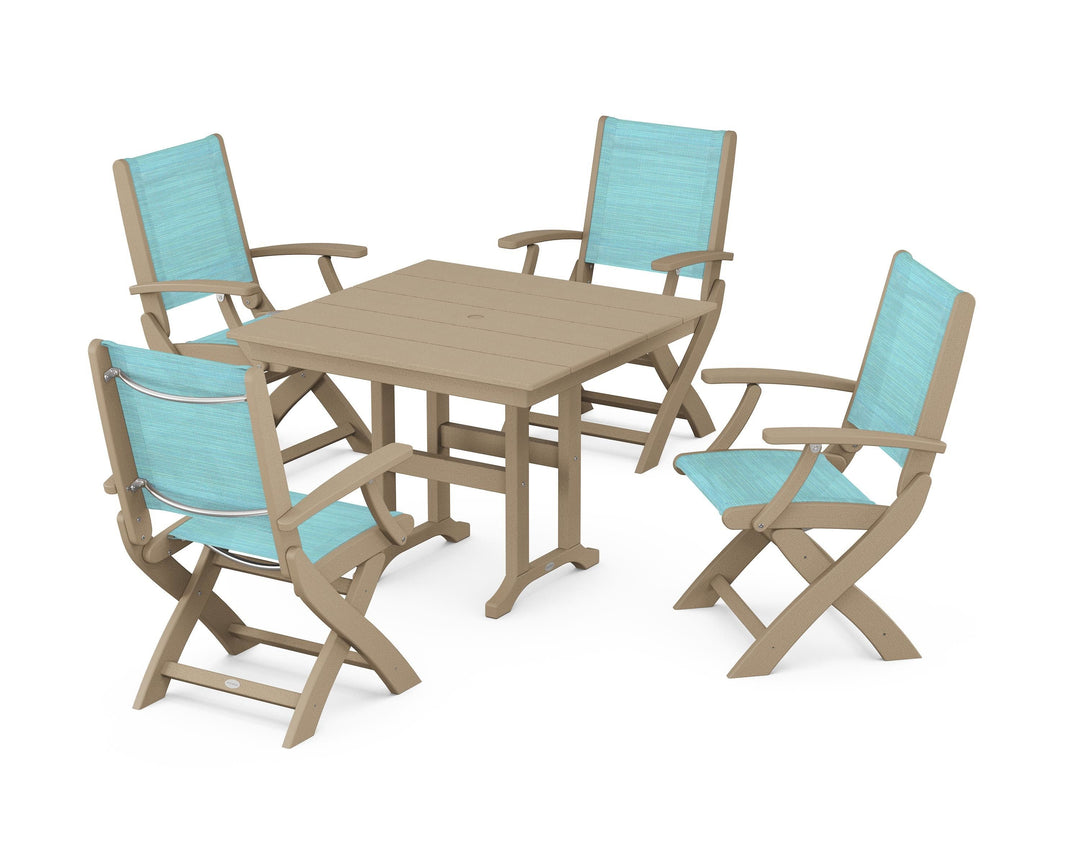 POLYWOOD® Coastal Folding Chair 5-Piece Farmhouse Dining Set