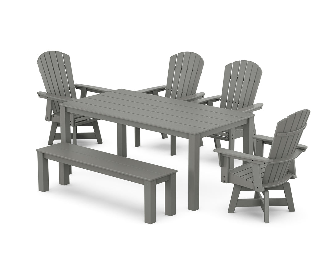 POLYWOOD® Nautical Curveback Adirondack Swivel 6-Piece Parsons Dining Set with Bench