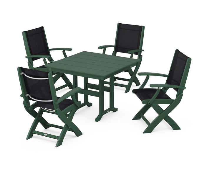 POLYWOOD® Coastal Folding Chair 5-Piece Farmhouse Dining Set