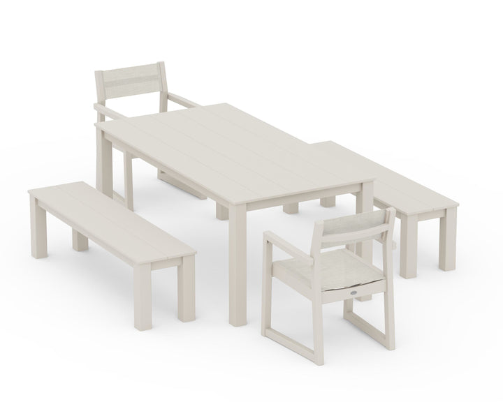 POLYWOOD® EDGE Sling Arm Chair 5-Piece Parsons Dining Set with Benches