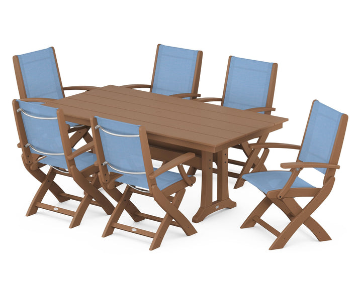 POLYWOOD® Coastal Folding Arm Chair 7-Piece Farmhouse Dining Set with Trestle Legs