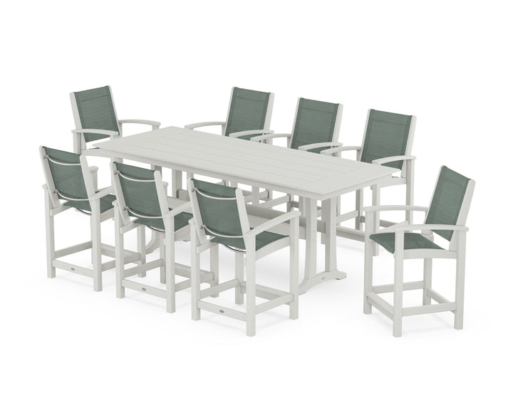 POLYWOOD® Coastal 9-Piece Farmhouse Counter Set with Trestle Legs
