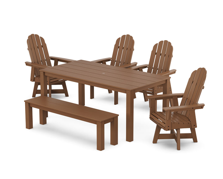 POLYWOOD® Vineyard Curveback Adirondack 6-Piece Parsons Swivel Dining Set with Bench