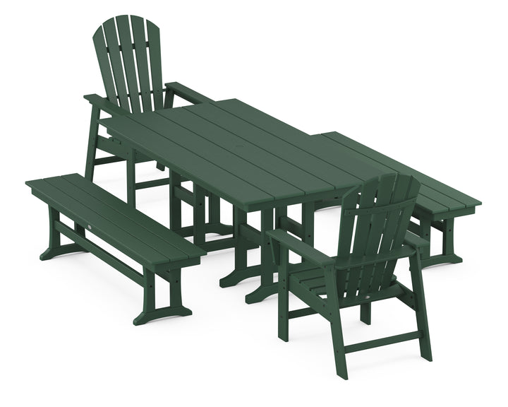 POLYWOOD® South Beach 5-Piece Farmhouse Dining Set with Benches
