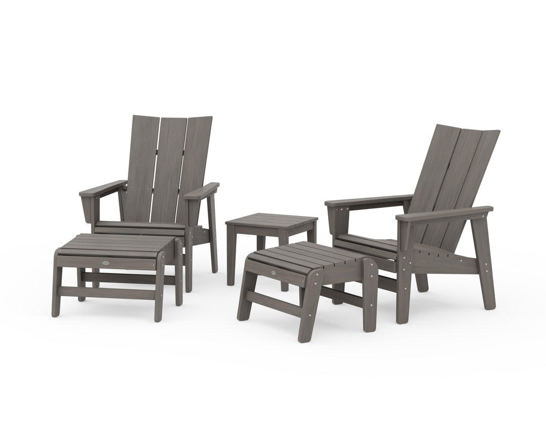 POLYWOOD® 5-Piece Modern Grand Upright Adirondack Set with Ottomans and Side Table