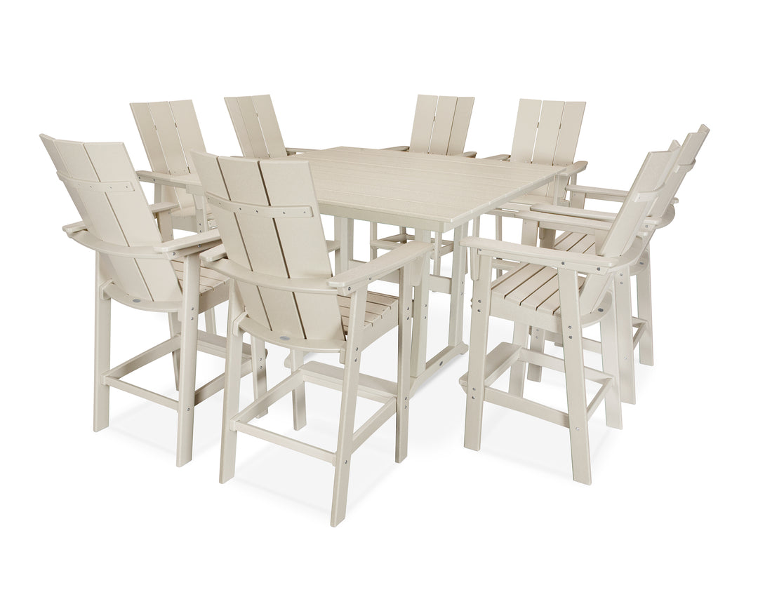 POLYWOOD® Modern Curveback Adirondack 9-Piece Farmhouse Trestle Bar Set