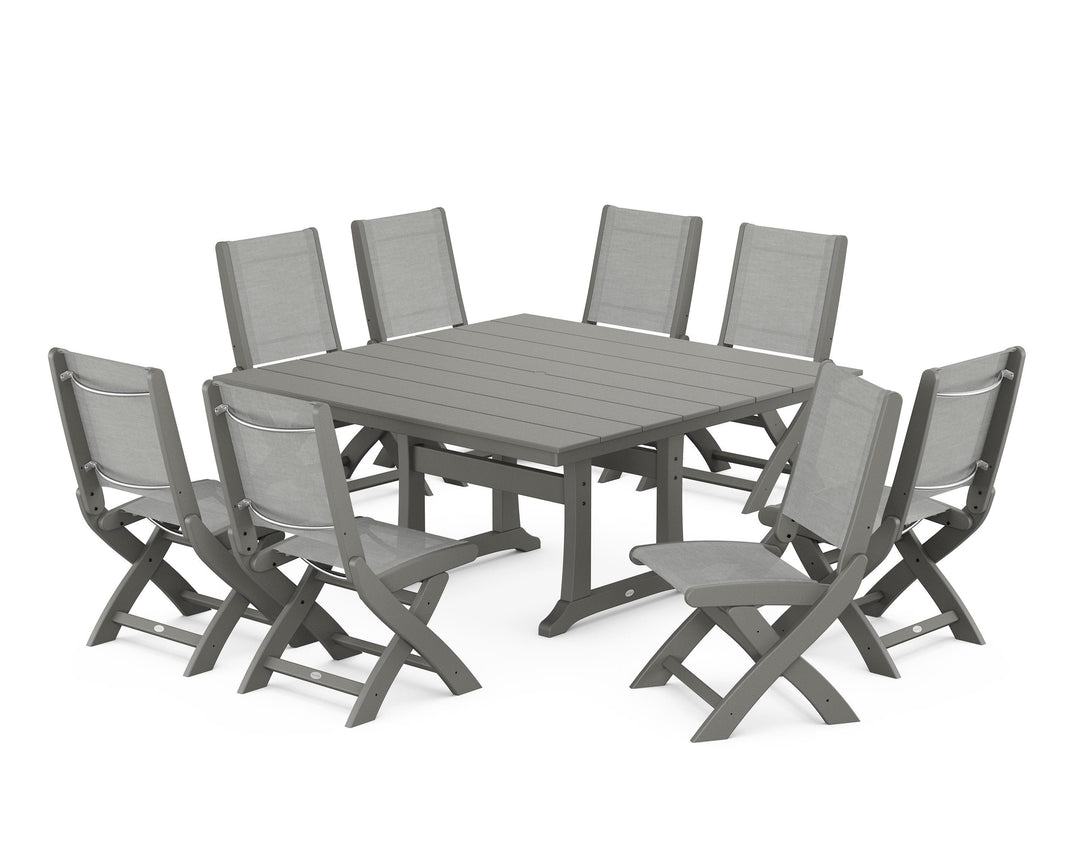 POLYWOOD® Coastal Folding Side Chair 9-Piece Farmhouse Dining Set