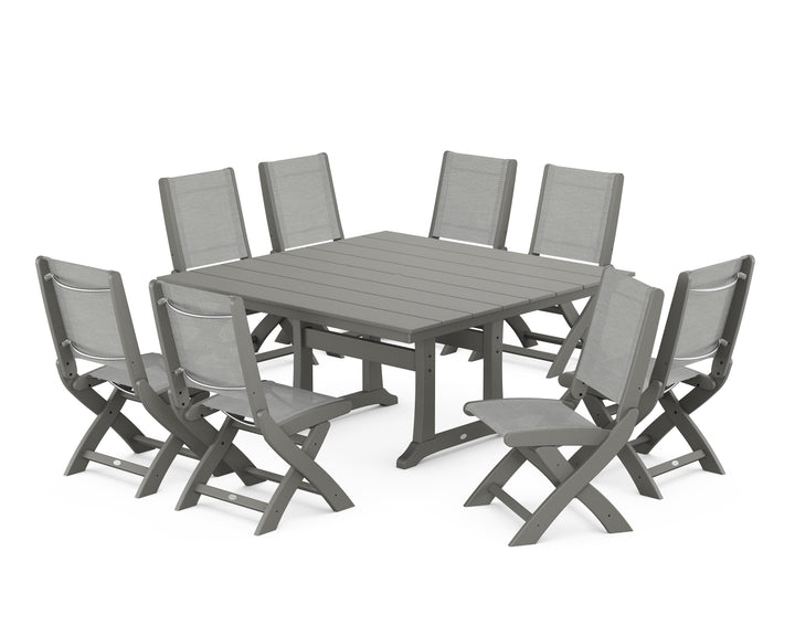 POLYWOOD® Coastal Folding Side Chair 9-Piece Farmhouse Dining Set