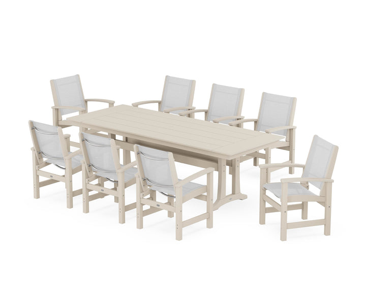 POLYWOOD® Coastal 9-Piece Farmhouse Dining Set with Trestle Legs