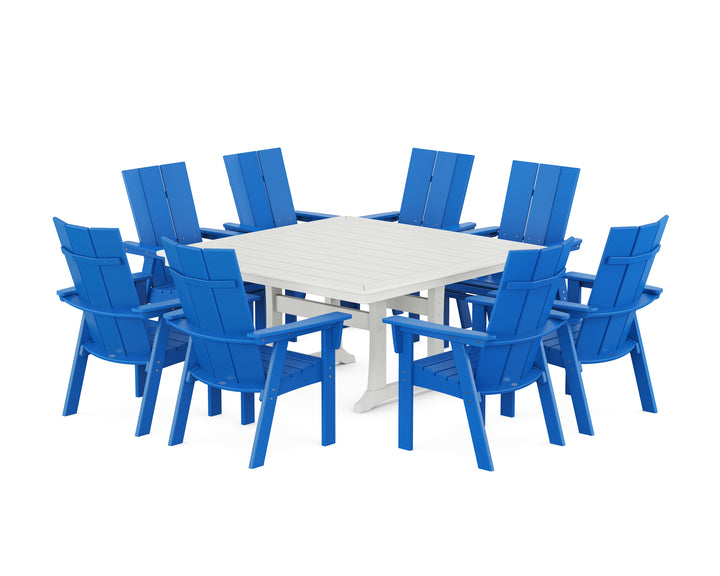 POLYWOOD® Modern Curveback Adirondack 9-Piece Square Dining Set with Trestle Legs