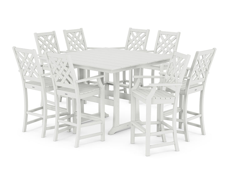 Country Living Wovendale 9-Piece Square Farmhouse Bar Set with Trestle Legs
