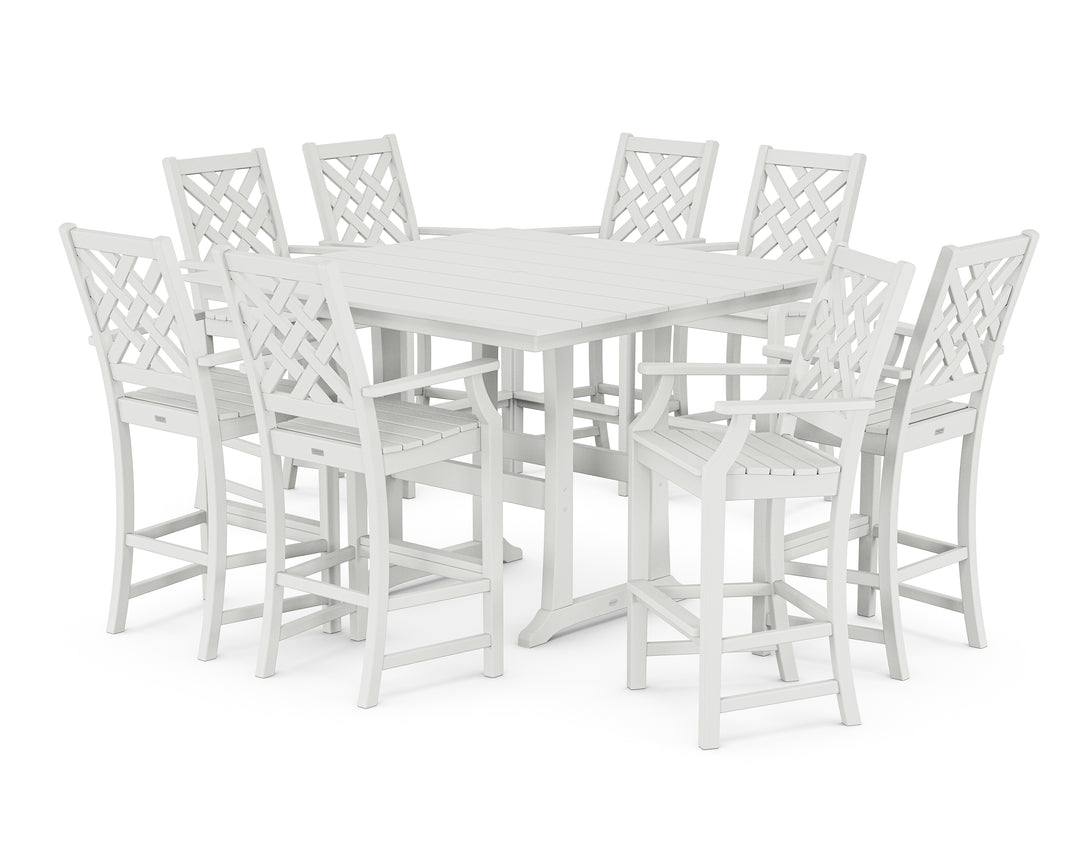 Country Living Wovendale 9-Piece Square Farmhouse Bar Set with Trestle Legs