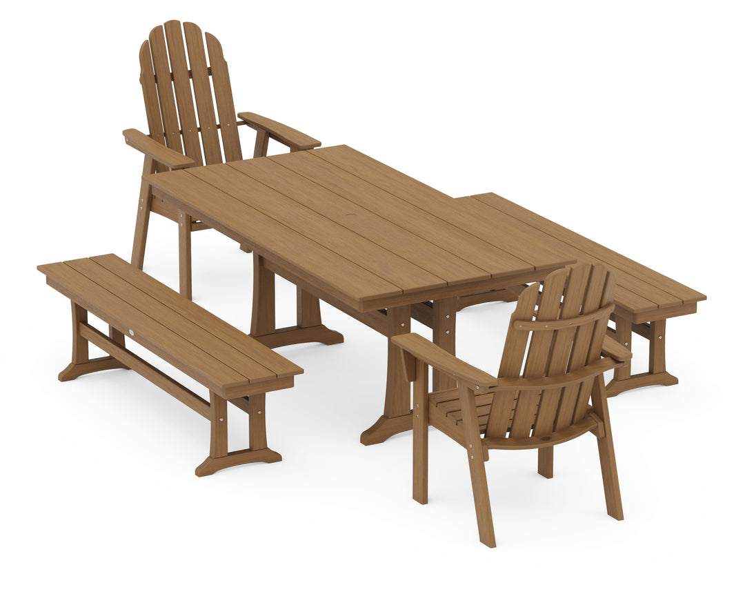 POLYWOOD® Vineyard Adirondack 5-Piece Farmhouse Dining Set With Trestle Legs