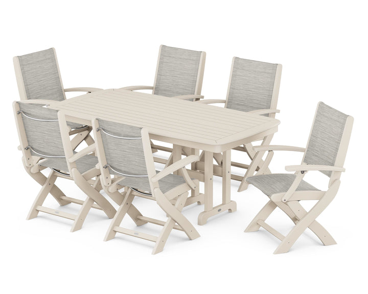 POLYWOOD® Coastal Folding Arm Chair 7-Piece Dining Set