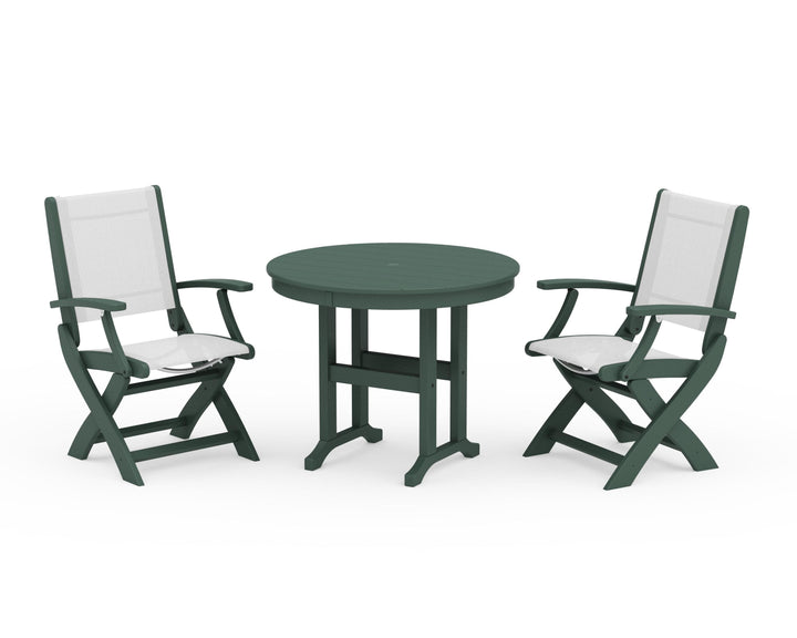 POLYWOOD® Coastal Folding Chair 3-Piece Round Dining Set