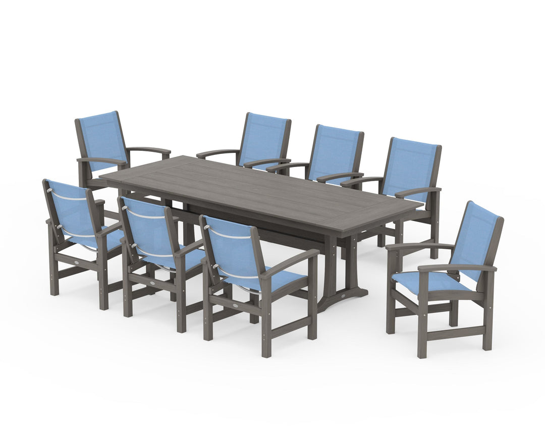 POLYWOOD® Coastal 9-Piece Farmhouse Dining Set with Trestle Legs