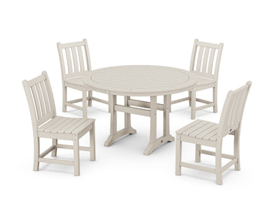 Traditional Garden Side Chair 5-Piece Round Dining Set With Trestle Legs