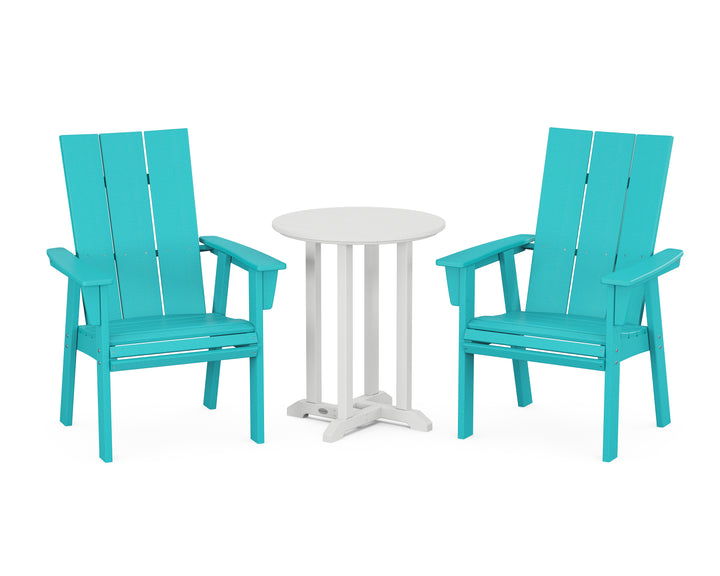 POLYWOOD® Modern Curveback Adirondack 3-Piece Round Bistro Dining Set