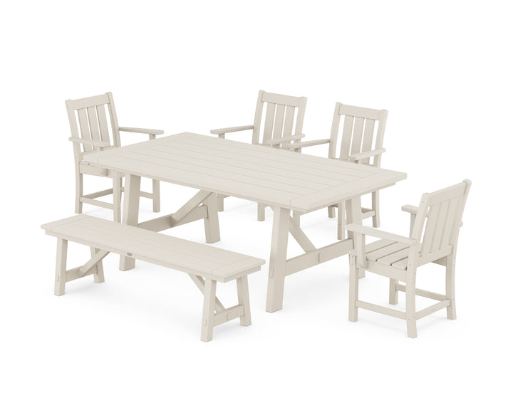 POLYWOOD® Oxford 6-Piece Rustic Farmhouse Dining Set with Bench