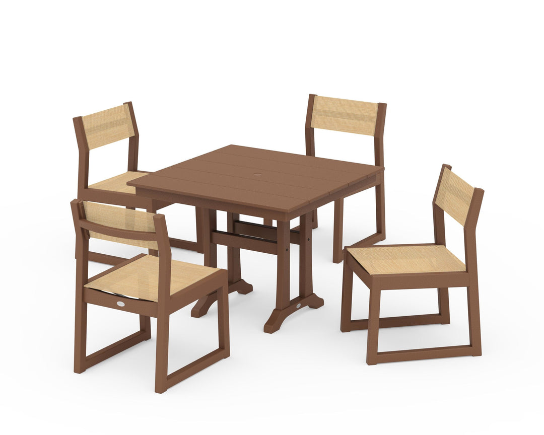 POLYWOOD® EDGE Sling 5-Piece Farmhouse Trestle Side Chair Dining Set