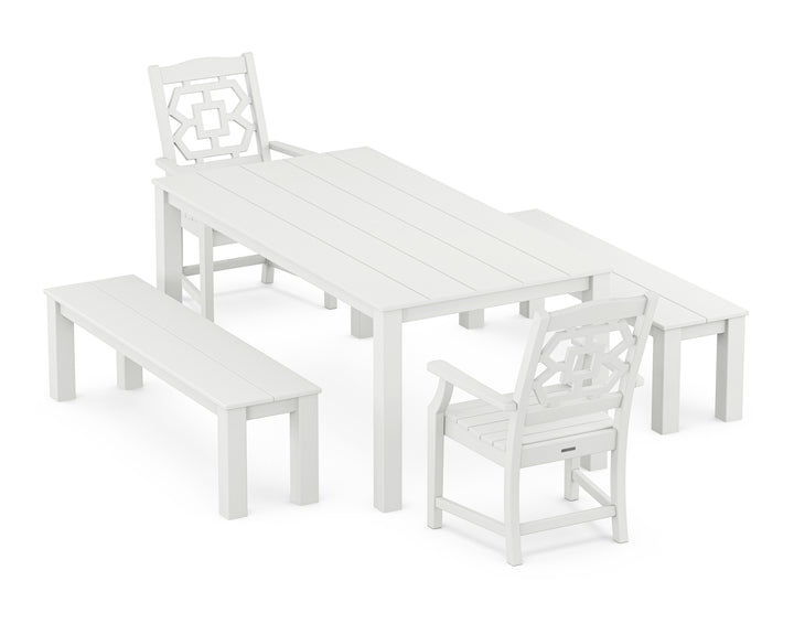 Martha Stewart by POLYWOOD® Chinoiserie 5-Piece Parsons Dining Set with Benches