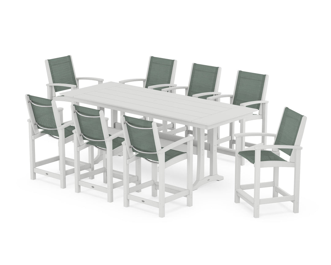 POLYWOOD® Coastal 9-Piece Farmhouse Counter Set with Trestle Legs