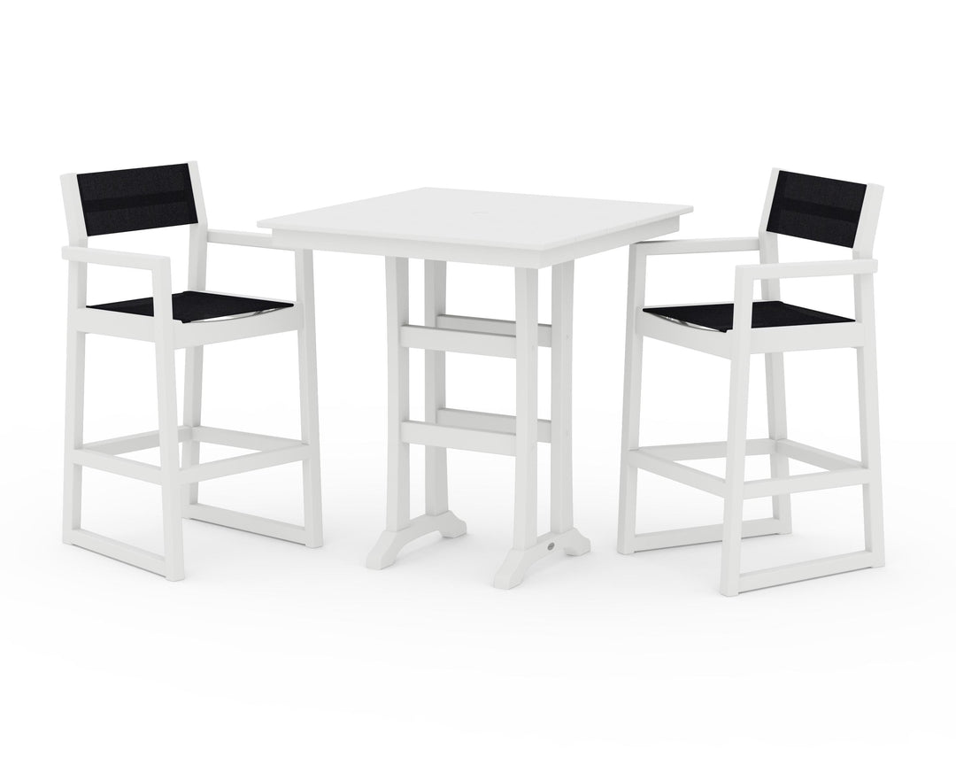 POLYWOOD® EDGE Sling Arm Chair 3-Piece Farmhouse Bar Set with Trestle Legs