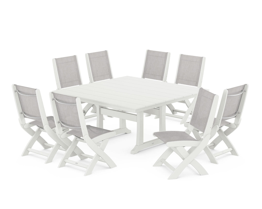 POLYWOOD® Coastal Folding Side Chair 9-Piece Farmhouse Dining Set