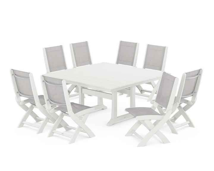 POLYWOOD® Coastal Folding Side Chair 9-Piece Farmhouse Dining Set
