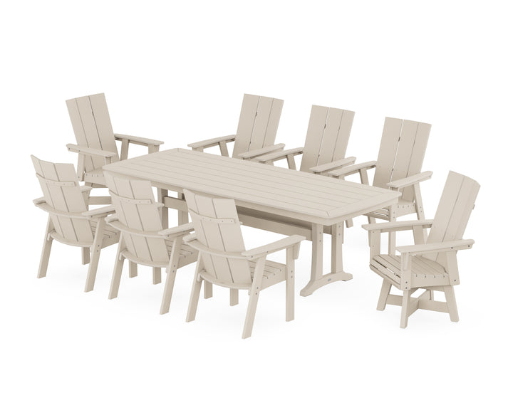 POLYWOOD® Modern Curveback Adirondack Swivel 9-Piece Dining Set with Trestle Legs