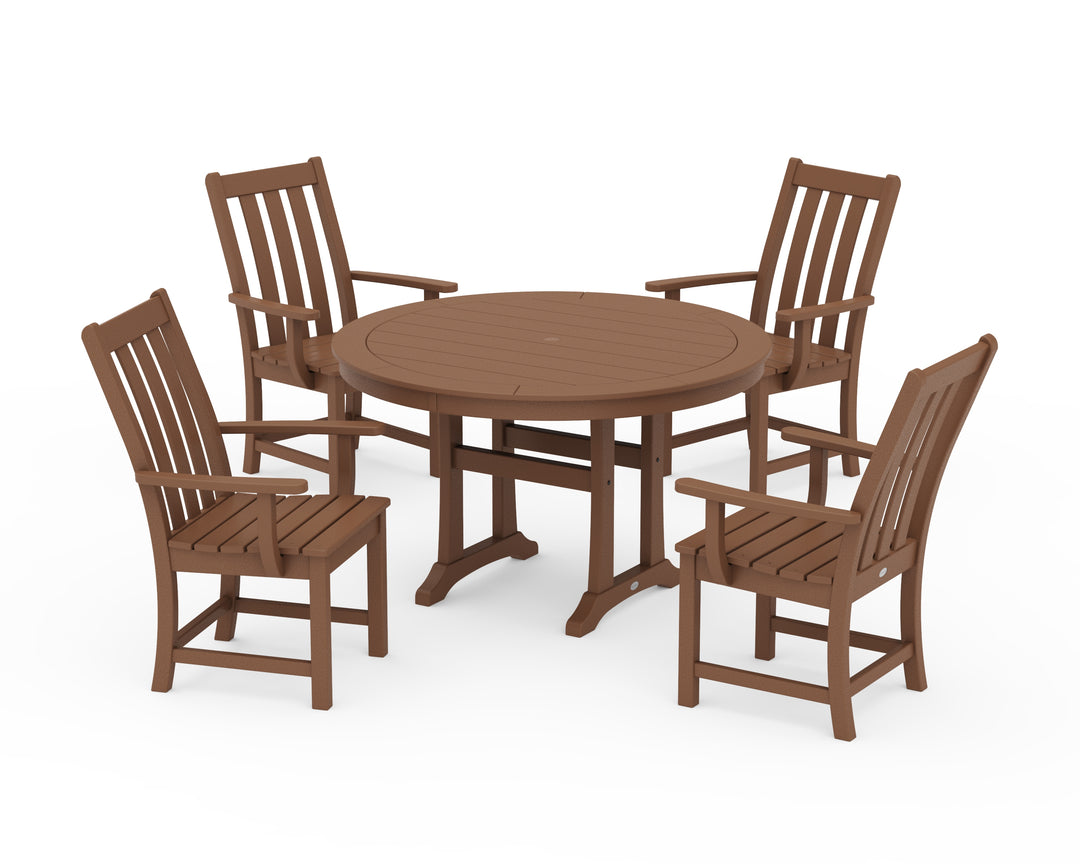 POLYWOOD® Vineyard 5-Piece Round Dining Set with Trestle Legs