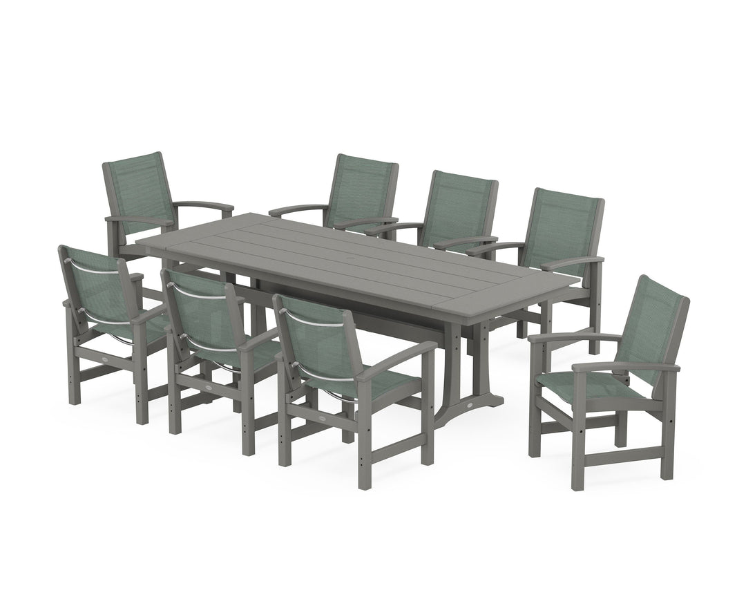 POLYWOOD® Coastal 9-Piece Farmhouse Dining Set with Trestle Legs
