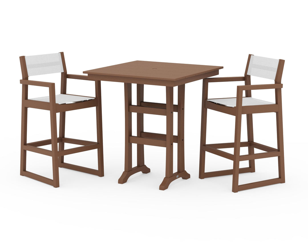 POLYWOOD® EDGE Sling Arm Chair 3-Piece Farmhouse Bar Set with Trestle Legs