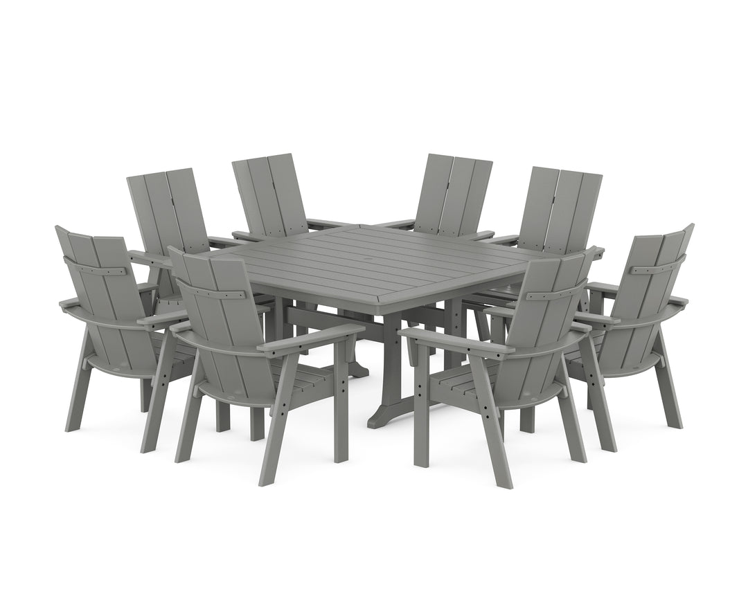 POLYWOOD® Modern Curveback Adirondack 9-Piece Square Dining Set with Trestle Legs