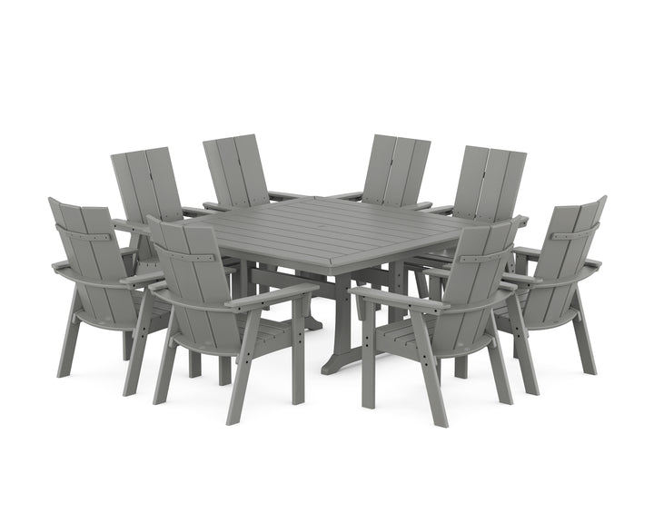 POLYWOOD® Modern Curveback Adirondack 9-Piece Square Dining Set with Trestle Legs