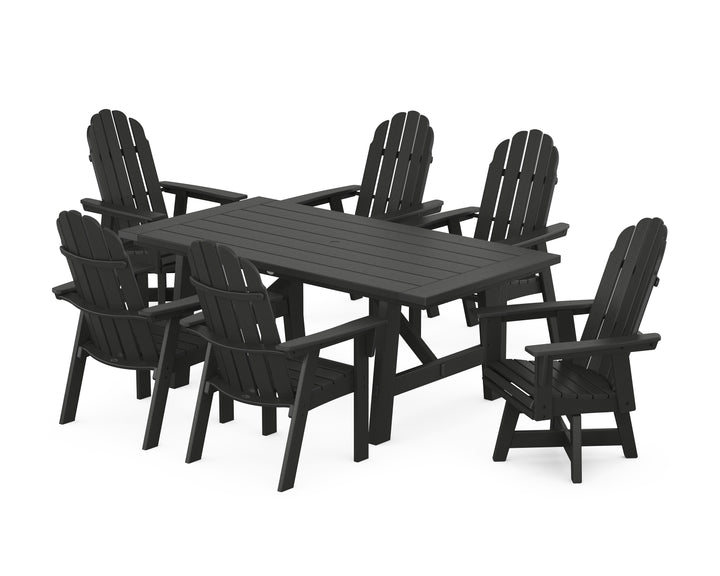 POLYWOOD® Vineyard Curveback Adirondack Swivel Chair 7-Piece Rustic Farmhouse Dining Set