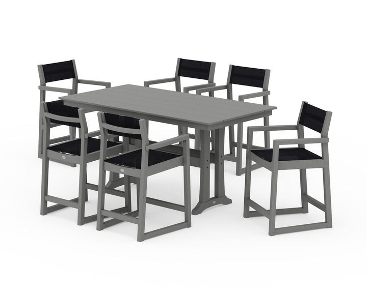 POLYWOOD® EDGE Sling Arm Chair 7-Piece Farmhouse Counter Set with Trestle Legs