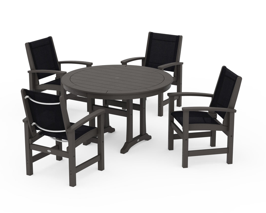 POLYWOOD® Coastal 5-Piece Round Dining Set with Trestle Legs