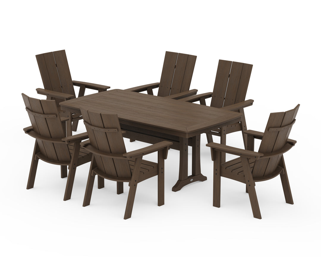 POLYWOOD® Modern Curveback Adirondack 7-Piece Dining Set with Trestle Legs