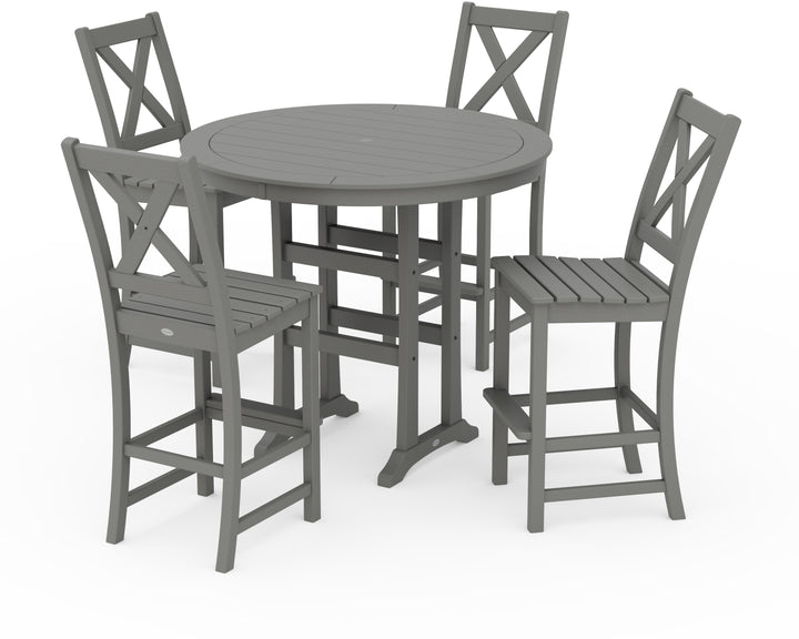 POLYWOOD® Braxton 5-Piece Nautical Trestle Arm Chair Bar Set