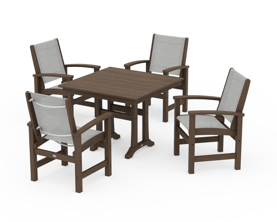 POLYWOOD® Coastal 5-Piece Farmhouse Dining Set With Trestle Legs