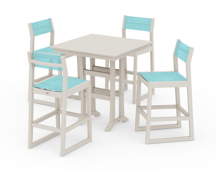 POLYWOOD® EDGE Sling Arm Chair 5-Piece Farmhouse Bar Set with Trestle Legs