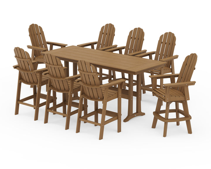 POLYWOOD® Vineyard Curveback Adirondack Swivel 9-Piece Farmhouse Bar Set with Trestle Legs