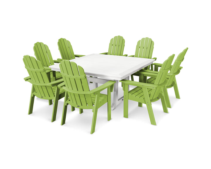 POLYWOOD® Vineyard Curveback Adirondack 9-Piece Nautical Trestle Dining Set