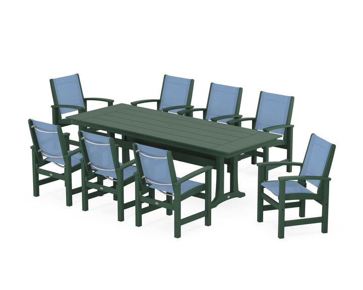 POLYWOOD® Coastal 9-Piece Farmhouse Dining Set with Trestle Legs