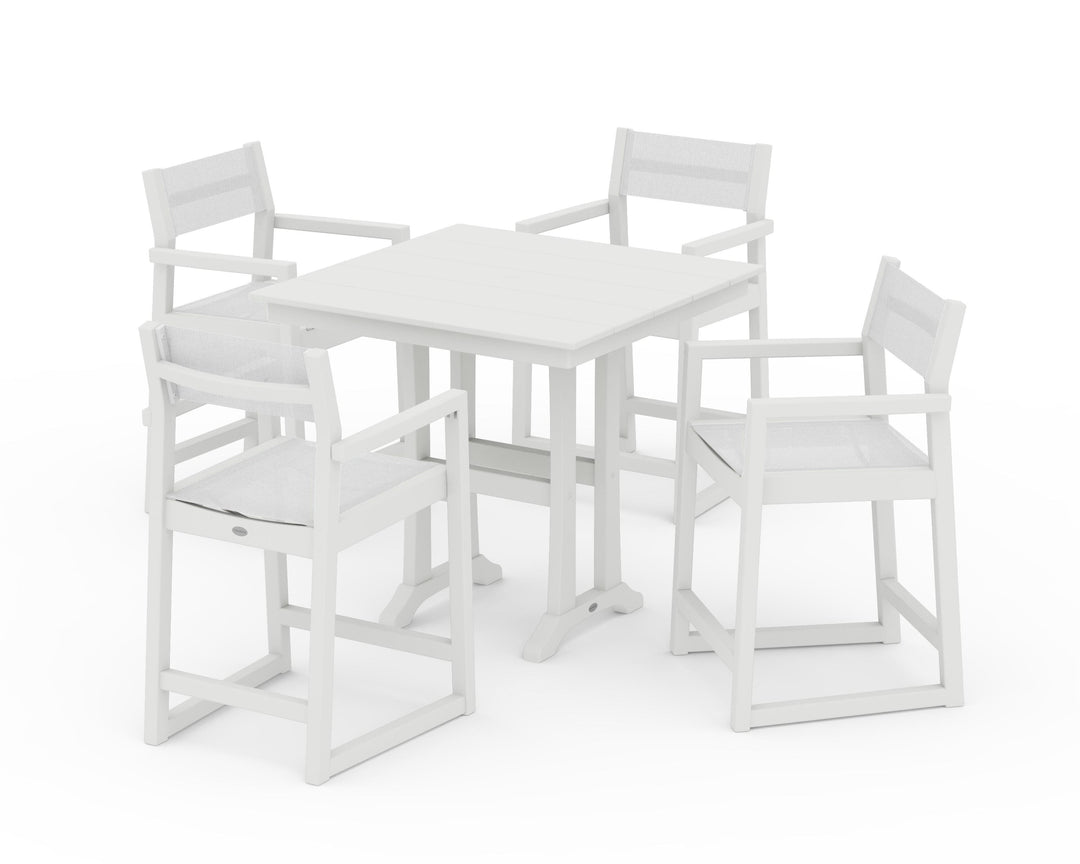 POLYWOOD® EDGE Sling Arm Chair 5-Piece Farmhouse Counter Set with Trestle Legs