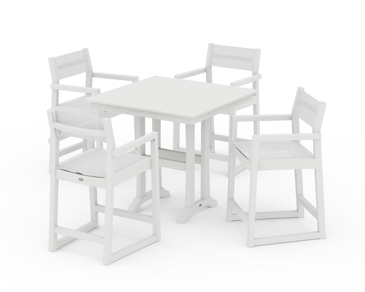 POLYWOOD® EDGE Sling Arm Chair 5-Piece Farmhouse Counter Set with Trestle Legs